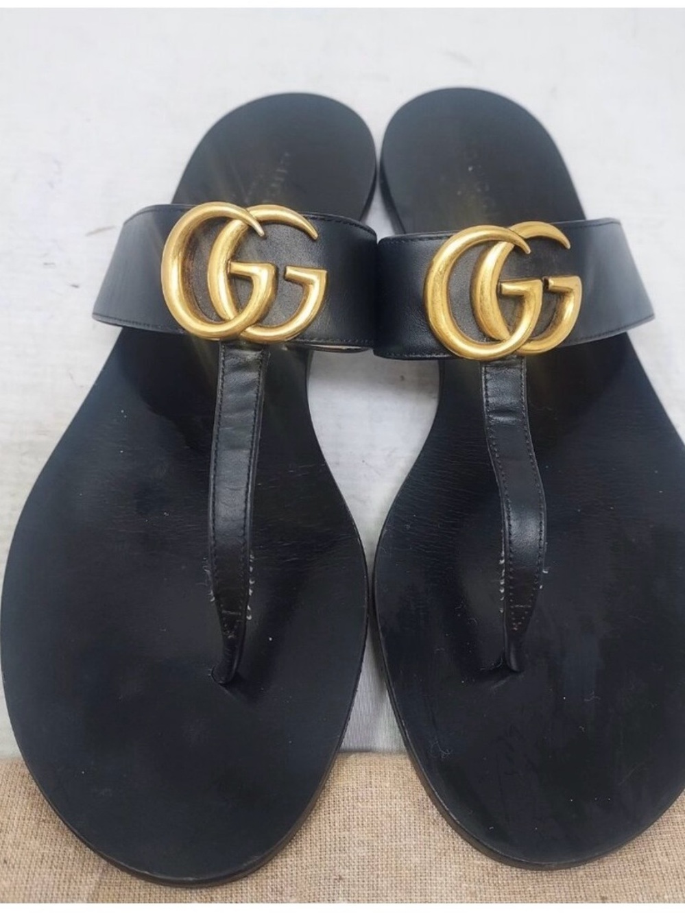Gucci Black GG, Marmont Thong Sandal